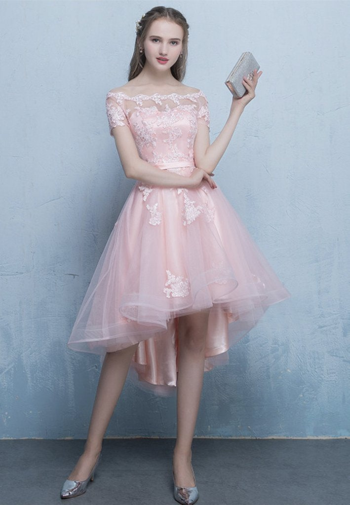 Beautiful Off Lisa Homecoming Dresses Pink Shoulder High Low Tulle CD12525