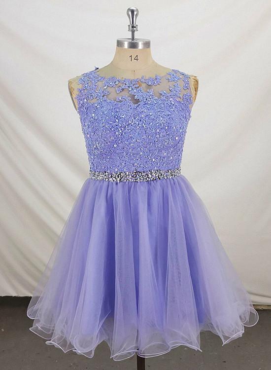 Lovely Lavender Tulle Short Handmade Party Dress Knee Homecoming Dresses Helen Length CD12687