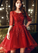 Dark Red High Low Tulle Short Sleeves Flowers Naomi Homecoming Dresses Party Dress CD12691