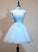 Light Blue Tulle Short Party Dress Lace Joanne Homecoming Dresses With Applique V-Neckline CD12804