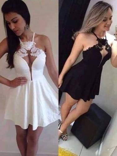 Halter Short White/Black Gown Nathalie Satin Homecoming Dresses CD1286