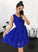 A-Line V-Neck Above-Knee With Appliques Homecoming Dresses Polly Royal Blue CD12897