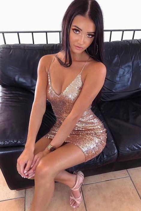 Kennedy Homecoming Dresses Fitted Bodycon Sequins Gold CD12905