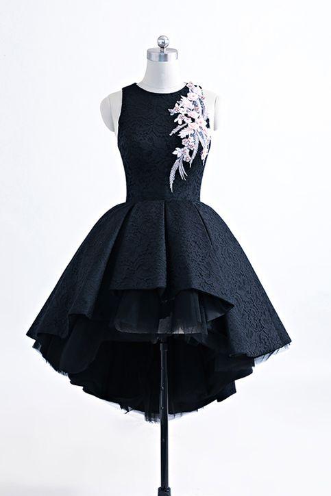 Black Heavy High Low Short Black Halter Homecoming Dresses Gracie Satin CD1301