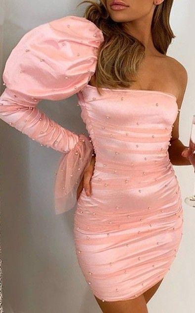 Rose Sexy Body Con One Shoulder Homecoming Dresses Pink Alyssa Tight Fitted Short Dress CD13014
