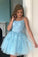 Straps Applique Blue Charlotte Lace Homecoming Dresses CD13048
