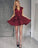 V-Neck Bodice Burgundy Short Layered Skirt Red Homecoming Dresses Maribel Lace CD1307