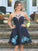 Navy Blue Homecoming Dresses Lois Satin Strapless Floral Appliques CD1311