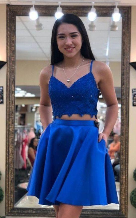 Two Pieces Royal Blue Homecoming Dresses Lesley Short CD13238