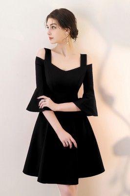 Black Short Homecoming Dresses Jocelyn Aline With Bell Sleeves CD13319