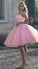 Beaded Sweetheart Lace Pink Elva Homecoming Dresses Tulle Short CD14051
