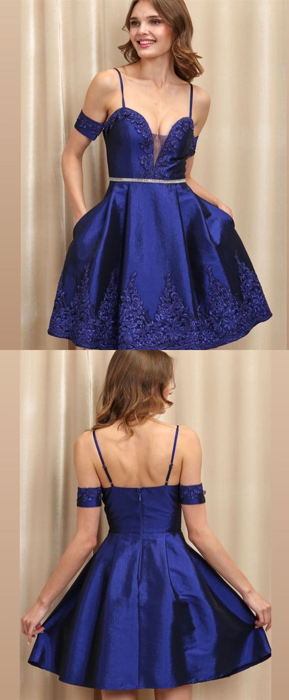 Spaghetti Akira A Line Royal Blue Homecoming Dresses Straps With Appliques CD1463