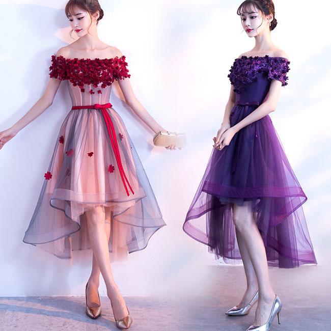 Adorable High Low Tulle Off Shoulder Ayana Homecoming Dresses Flowers Party Dress Cute CD15121