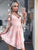 A-Line Spaghetti Straps Short Tina Pink Homecoming Dresses Chiffon With Appliques CD1524