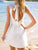 A-Line High Neck Satin Homecoming Dresses Mattie Lace Open Back Short White With CD1525