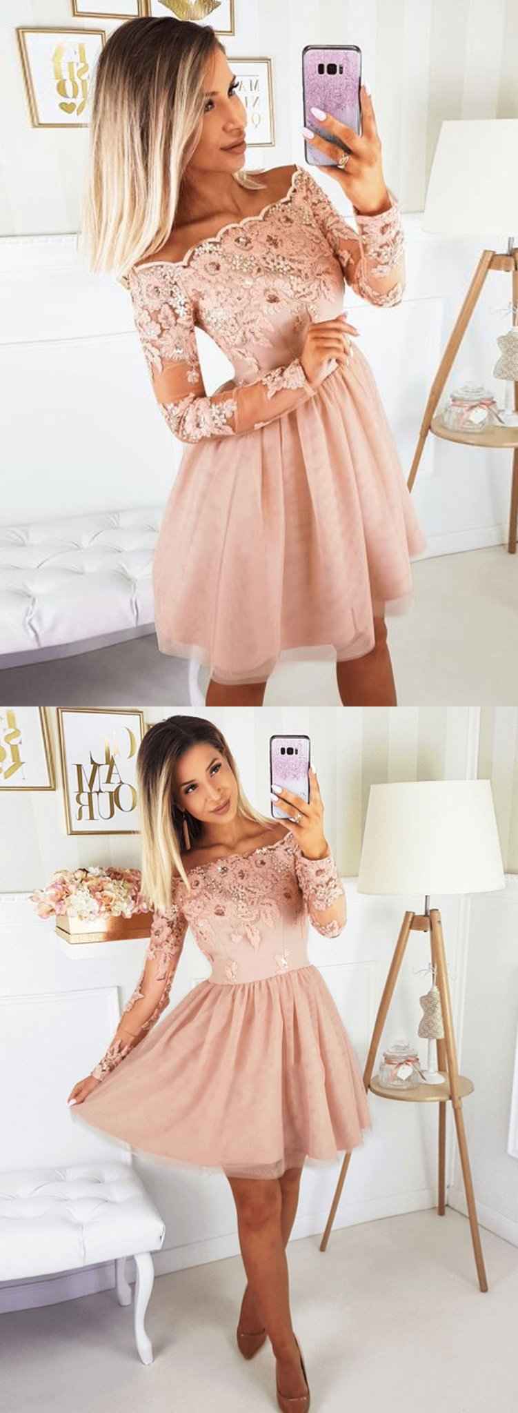 Pink Homecoming Dresses Lace Mila Tulle Short Dress CD1559