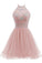 Beaded Halter Phyllis Homecoming Dresses Short Tulle Dress CD1578