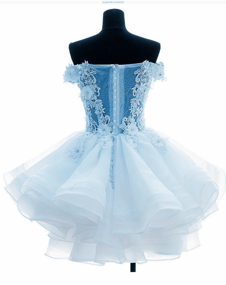 Adorable Light Blue Layers Organza Party Bella Lace Homecoming Dresses Dress With CD15992