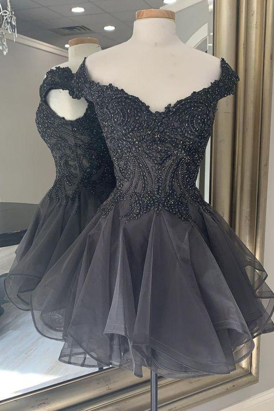 Off The Shoulder Black Short Party Homecoming Dresses Susie Dress CD16558