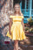 Off The Shoulder Short Yellow Party Dress Layla Homecoming Dresses Satin CD17195