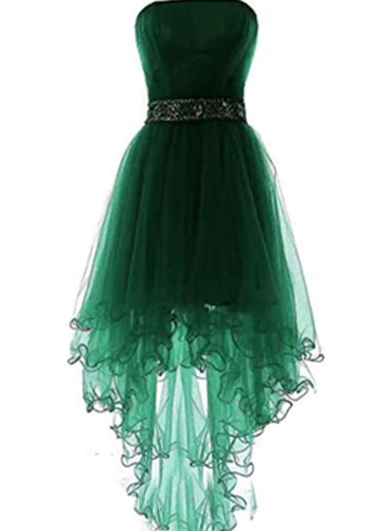 Dark Green Tulle High Low Party Dress Homecoming Dresses Gladys Green Tulle Formal Dress CD17272