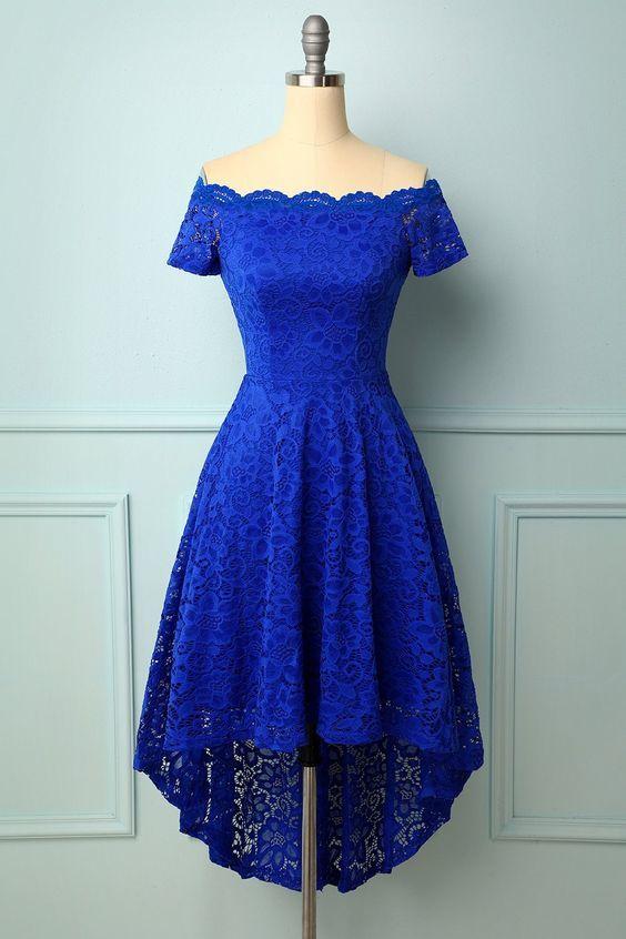 Off Shoulder Royal Blue Homecoming Dresses Mayra Asymmetrical Dress CD17520