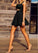 A-Line Short Black Jill Satin Homecoming Dresses CD17677