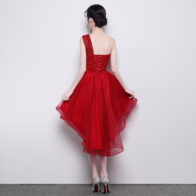 Homecoming Dresses Nevaeh Cute One Shoulder Sweetheart Tulle High Low Party Dress Red CD1795