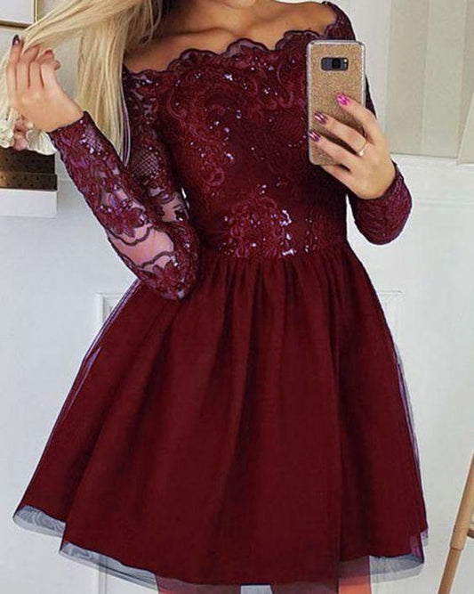 Short Homecoming Dresses Britney Long Sleeves Coctail Dress CD18033