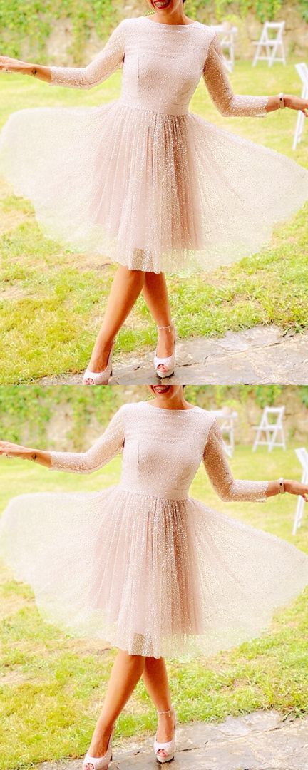 Glitter Tulle Party Dress Homecoming Dresses Cocktail Ivory Kaitlin With Sleeves CD18108
