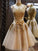 Short Cocktail Elsie Lace Homecoming Dresses Short A-Line High-Neck Bowknot Dress CD18141