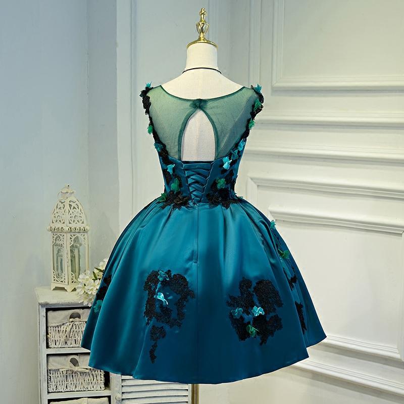 Lovely Knee Length Ball Rachel Lace Homecoming Dresses Satin Gown Party Dress With Flower CD18455