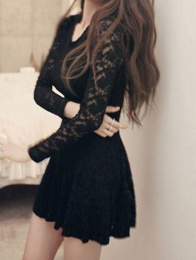 Black Round Neck Homecoming Dresses Lace Cristina Long Sleeve CD1860