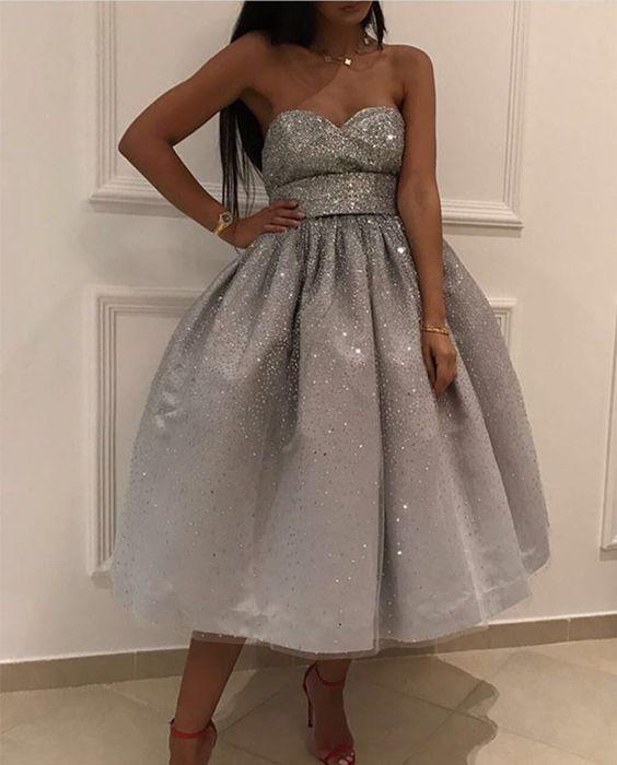 Bling Bling Sequins Homecoming Dresses Emily Ball Gowns Silver Swing Party Dress Short Dresses CD1863