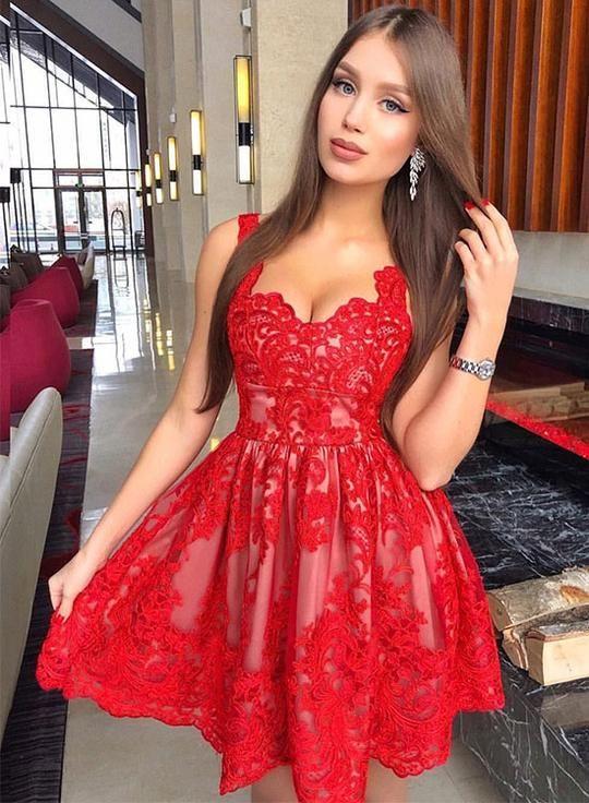 Red Lace Allison Homecoming Dresses Short CD1873