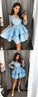 Long Sleeves Short Blue Dresses Short Homecoming Dresses Lace Genesis Blue Graduation Formal Dresses CD188