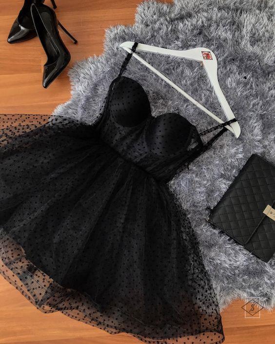 Black Polka Carla Homecoming Dresses Dot Tulle Strapless Corset Short Dress CD18943