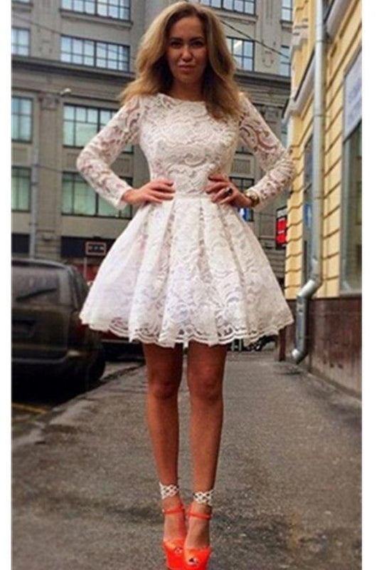 Long Sleeves Classy Short Pretty For Teens Lace Chana Homecoming Dresses CD1961