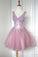 V Neck Alison Lace Pink Homecoming Dresses Gowns CD1986