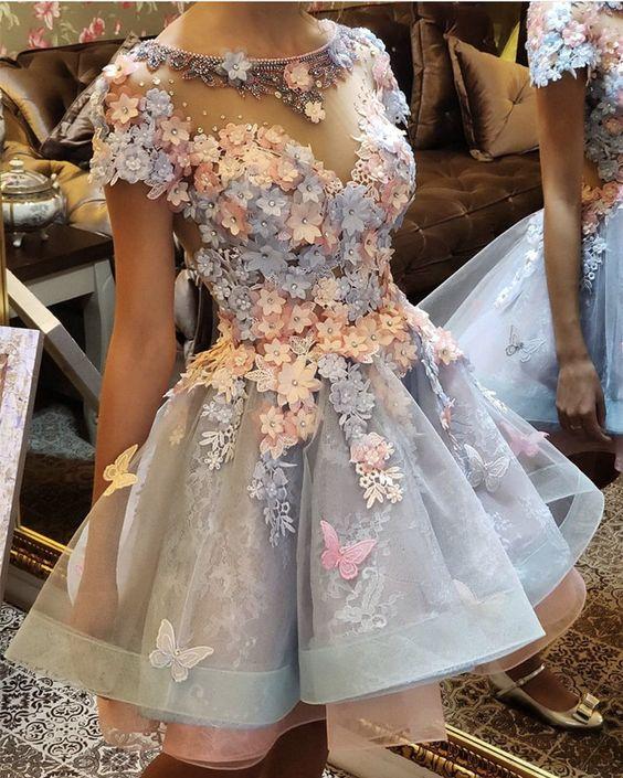 3D Flowers Homecoming Dresses Lace Jaidyn Embroidery Ruffles Short CD20244