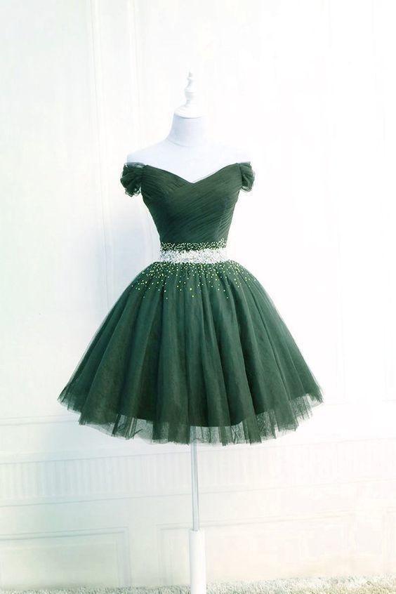 Off The Shoulder Homecoming Dresses Madge Green Tulle Short CD20240