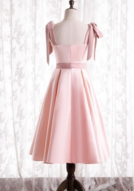 A-Line Short Party Dress Homecoming Dresses Brisa Satin Pink With Tie Shoulders CD20246