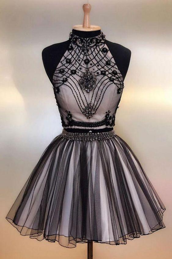 Black Tulle Beads Short Dress Alia Homecoming Dresses Black CD2028