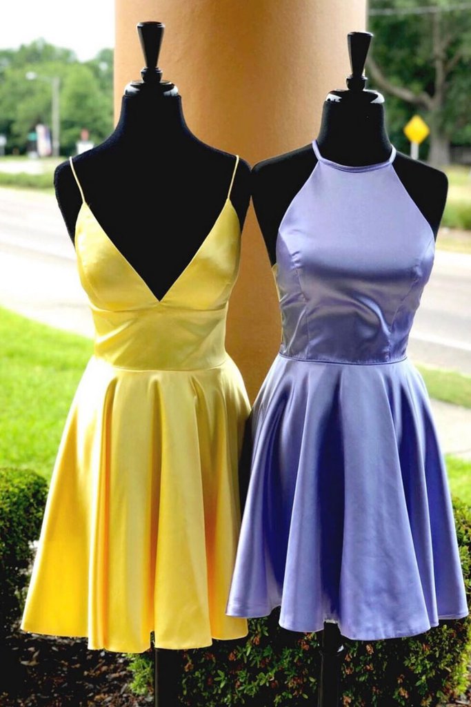 SIMPLE SATIN SHORT DRESS SATIN Homecoming Dresses Laney CD2033