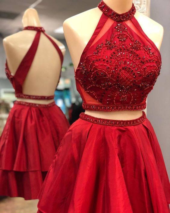 Two Piece Short Red Homecoming Dresses Caitlin With Backless CD2058