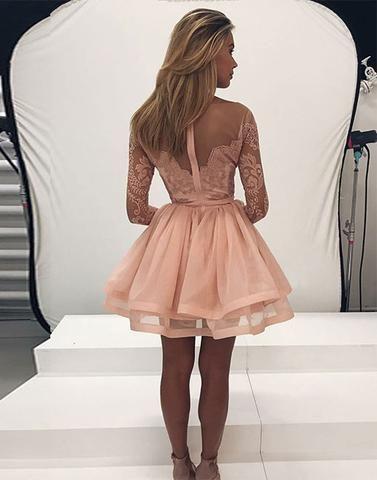 Long Sleeve Tulle Zipper Back Party Dress Lace Henrietta Homecoming Dresses CD209