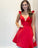 Cute V Homecoming Dresses A Line Nataly Neck Red Short With Ruffle CD20941