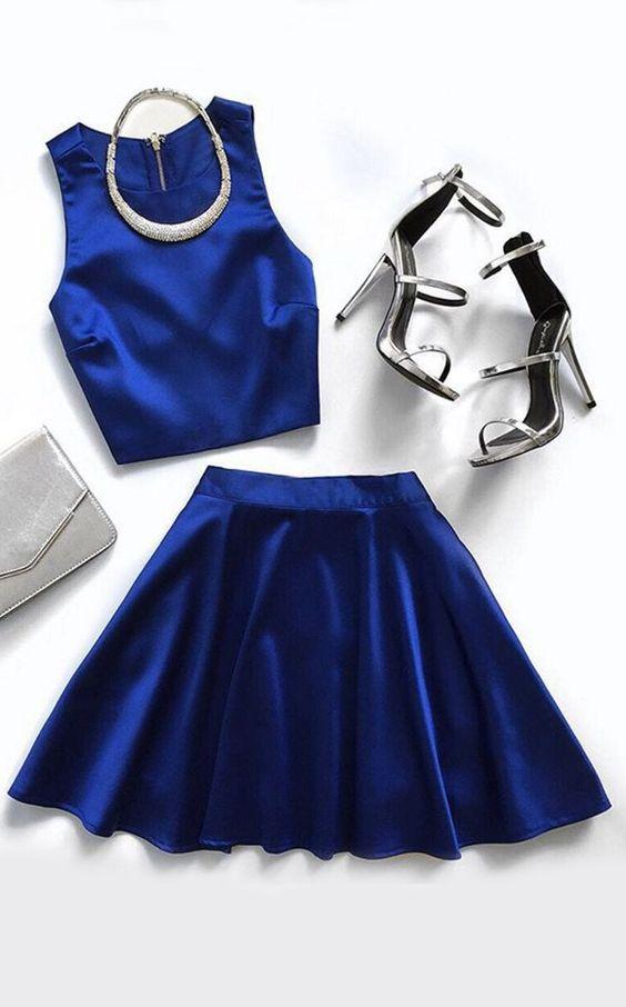Royal Blue Homecoming Dresses Annabella Two Piece Simple CD2134