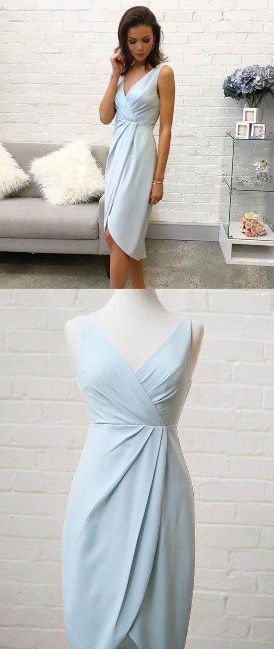 Simple Amelie Homecoming Dresses V Neck Blue Short Dress CD2157