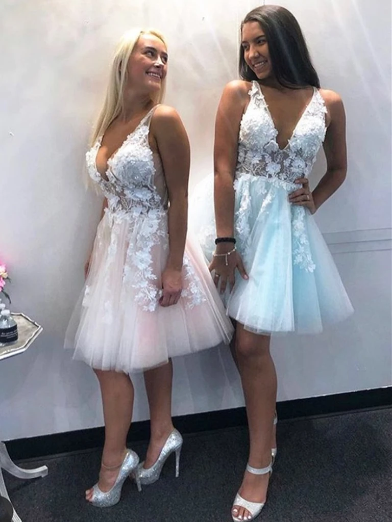 Pink Ally Homecoming Dresses Lace Short Blue Formal Evening CD21825